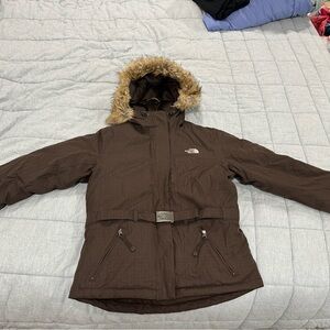 The North Face Brown Parka with Faux Fur Trim Hood